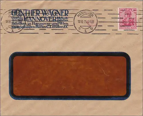 Perfin: Lettre de Hanovre, Günther Wagner, 1915 GW