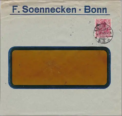Perfin: Lettre de Bonn, F. Soennecken, S.F.