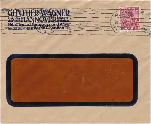Perfin: Lettre de Hanovre, Günther Wagner, 1916, GW