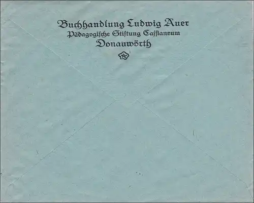 Perfin: Lettre de Donauwörth, Fondation pédagogique Casstaneum, L.A.
