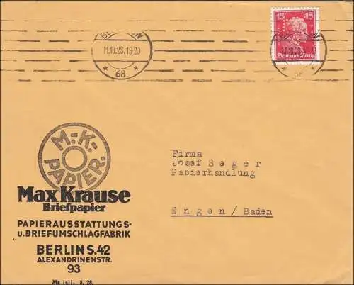 Perfin: Brief aus Berlin, Max Krause Briefpapier, 1929 MK