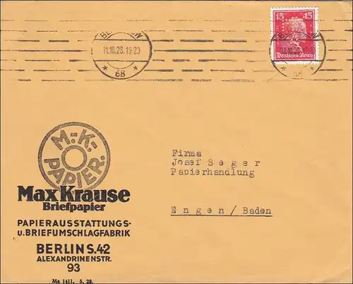 Perfin: Lettre de Berlin, Max Krause Papier à lettres, 1929 MK