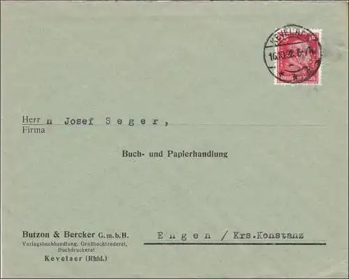 Perfin: Lettre de Kevelaer/Rhinland, Butzon&Becker, 1928, BB