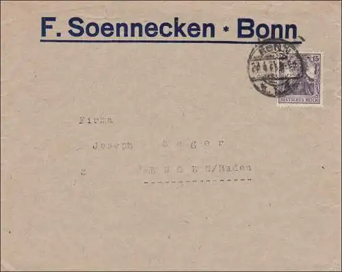 Perfin: Brief aus Bonn, F. Soennecken, 1921, FS