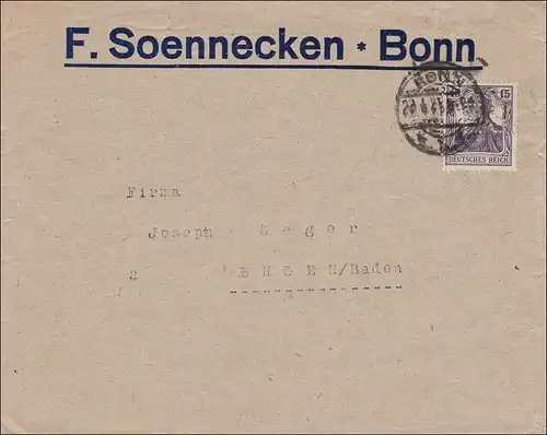 Perfin: Lettre de Bonn, F. Soennecken, 1921, FS