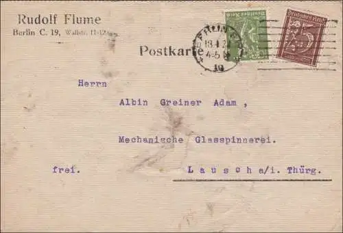 Perfin: Carte postale, Rudolf Flume, Berlin, 1927, RF vers Lausch, Thuringe