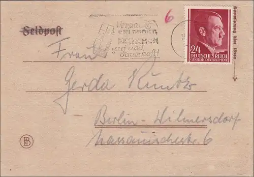 Generalgouvernement (GG): WERBESTEMPEL Feldpost Brief Warschau 1944, Päckchen