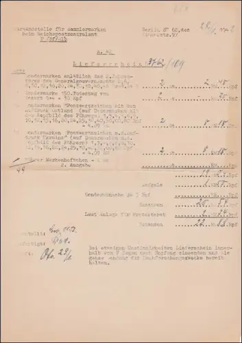 Generalgouvernement (GG): Lieferschein Versandstelle Sammlermarken Berlin
