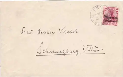 Marokko: Brief aus Fes 1908 nach Schwarzenberg/Thüringen