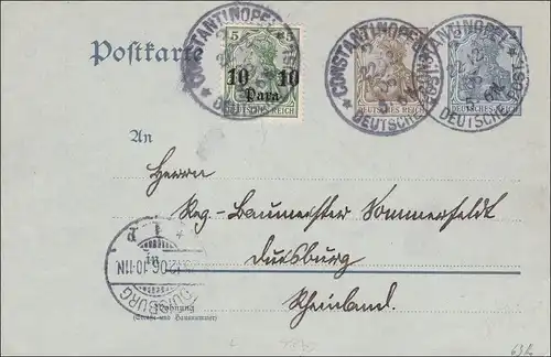 Turquie: Carte postale complète Constantinople 1906 à Duisburg