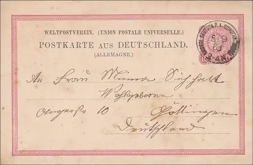 Türkei: Ganzsache  Constantinopel nach Göttingen 1883, VP8