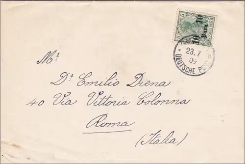 Türkei: Brief von Smyrne nach Rom/Italien, 1909, Streifband ins Ausland