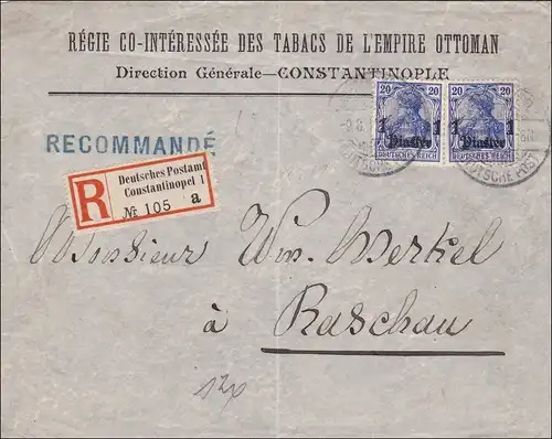 Maroc: Lettre recommandé par Constantinople après Baschau 1911