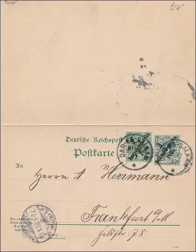 DOA: Ganzsache von Dar-es-Saalam nach Frankfurt/M 1898 mit Antwort