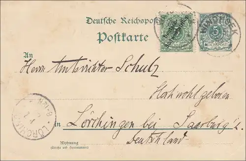 DSWA: Ganzsache von Windhoek 1899 nach Lörchingen/Saarburg