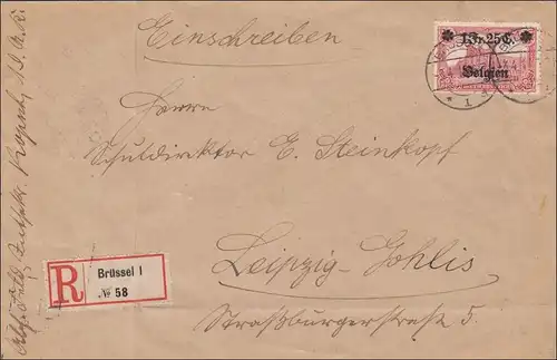 Belgique: lettre recommandée avec le numéro 8 comme EF après Leipzig 1916