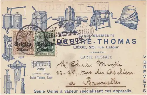 Belgien:  Ansichstkarte Liége/Lüttich nach Brüssel 1917, Zensur