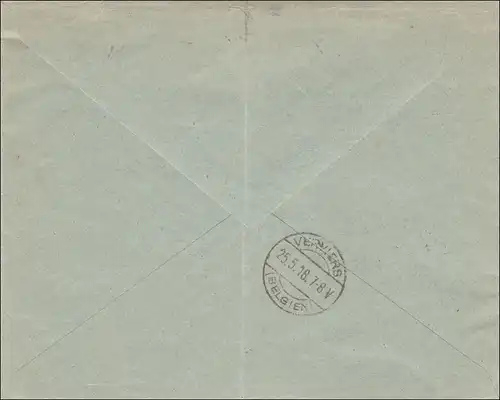 Belgique: Lettre de Bruxelles en tant que messager/lettre recommandée après Verviers 1918