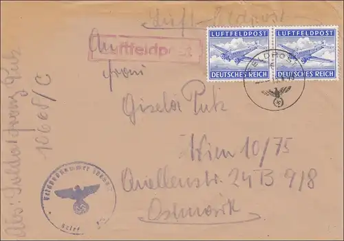 Poste II. Guerre mondiale: poste de champ aérien n° 10608 vers Vienne