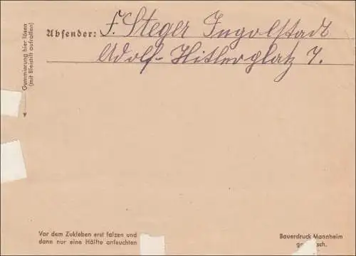 Feldpost II. Weltkrieg:  Feldflugpost Ingolstadt an FPNr. 32807 und zurück 1944