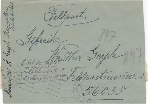 Feldpost II. Weltkrieg:  Brief  an FPNr. 56033, 1944, Ungarn  Front