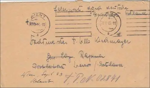 Feldpost II. Weltkrieg:  Brief aus Wien 1943 an FPNr. 02841 mit Briefinhalt