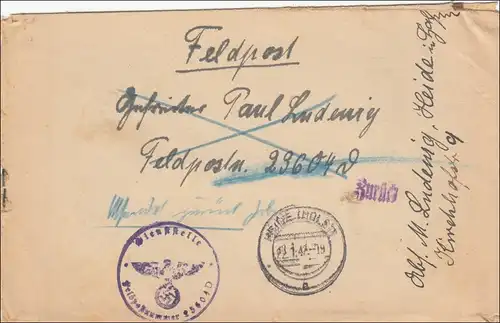 Feldpost II. Weltkrieg:  Brief aus Heide/Holstein an FPNr. 29604A 1942 - zurück