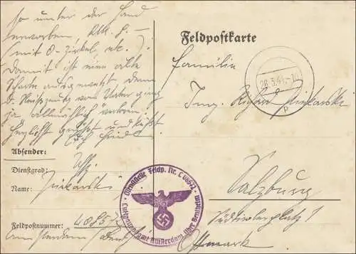 Feldpost II. Weltkrieg: Karte FPNr. 08 572 nach Salzburg 1941