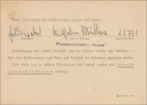 Feldpost II. WK Erste Kriegstage:4.9.1939 mit Infos über Postsammelstelle Kassel