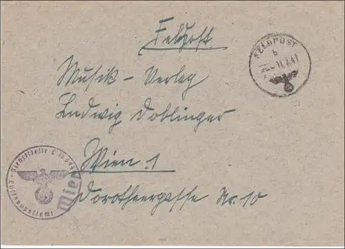 Poste II. Guerre mondiale: Lettre du Bureau du courrier aérien Vienne vers Vienne 1941