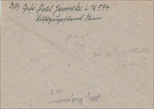 Feldpost II. Weltkrieg:  Brief Luftgaupostamt Wien nach Wien 1941