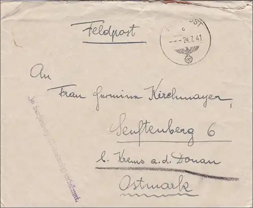 Feldpost II. WK: FPNr. 09 191 nach Senftenberg- Niederlausitz - unbekannt zurück