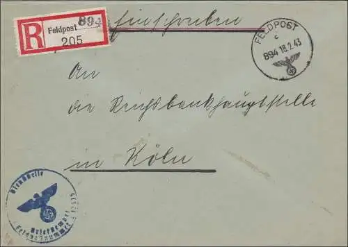 Feldpost II. Weltkrieg: Einschreiben Brüssel 1943 nach Köln
