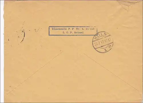 Poste II. WK: lettre recommandée Bruxelles N° de FP L 11156 vers Cologne, Reichsbank 1942