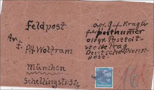 Poste II Guerre mondiale: Découpe de paquets de Prague à Munich