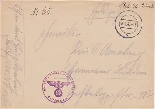 Poste de champ II: WK: Stummer Stamp 1943, FPn° 06035D, Pays-Bas avec contenu