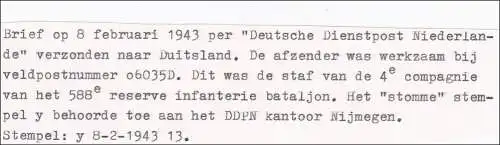 Feldpost II: WK: Stummer Stempel 1943, FPNr. 06035D, Niederlande mit Inhalt