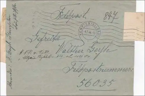 Feldpost II. Weltkrieg: Brief aus Kempten 1944 an FPNr. 56 035