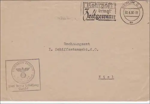 Frei durch Ablösung: Berlin 1937, Werbestempel Rohrpost an Schiffsstammabteilung Kiel