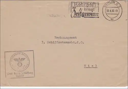 Frei durch Ablösung: Berlin 1937, Werbestempel Rohrpost an Schiffsstammabteilung Kiel