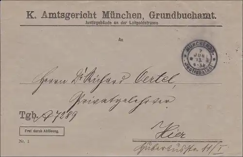 Königliches Amtsgericht München 1913, Grundbuchamt