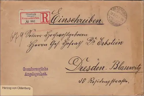 Duc d'Oldenburg, recommandé pour Dresde-Blasewitz 1902