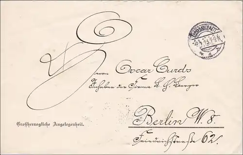 Grossherzogl. Hessische Kabinetts-Direktion Darmstadt 1913 nach Berlin