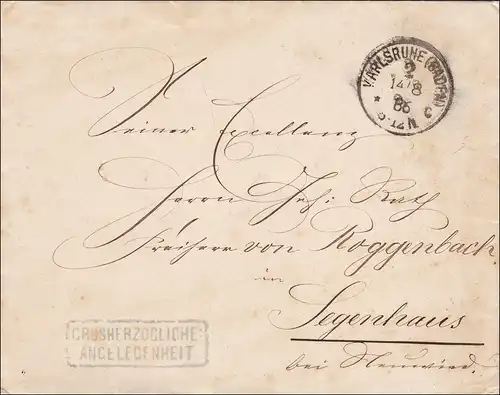 Generalintendanz der Grossh. Civiliste von Karlsruhe nach Segenhaus 1886