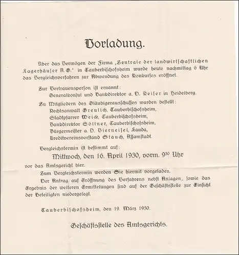 Tribunal de première instance Tauberbischofsheim 1930