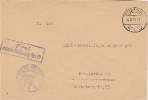 Badisches Bezirksamt Pforzheim 1930 nach Berlin - Schmiede Berufsgenossenschaft