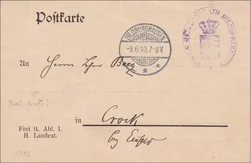 Postkarte Hildburghausen 1910 nach Crock/Eisfeld
