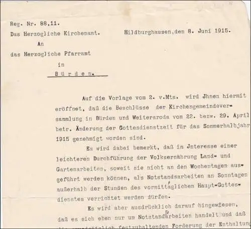 Hildburghausen 1915 du Conseil de Land duché de Berlin à Büden