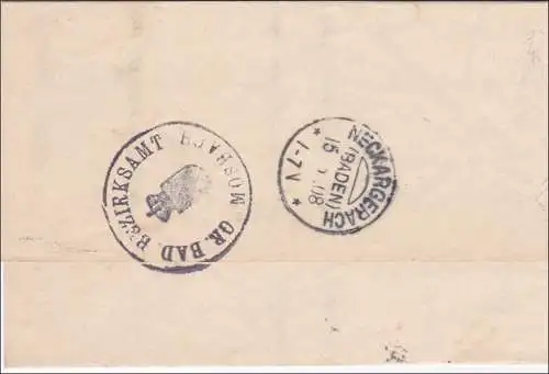 Badisches Bezirksamt Mosbach an Bürgermeisteramt Neckargerach 1908