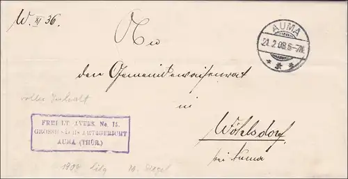 Auma, Grossherzogliches Amtsgericht 1908 nach Wöhlsdorf
